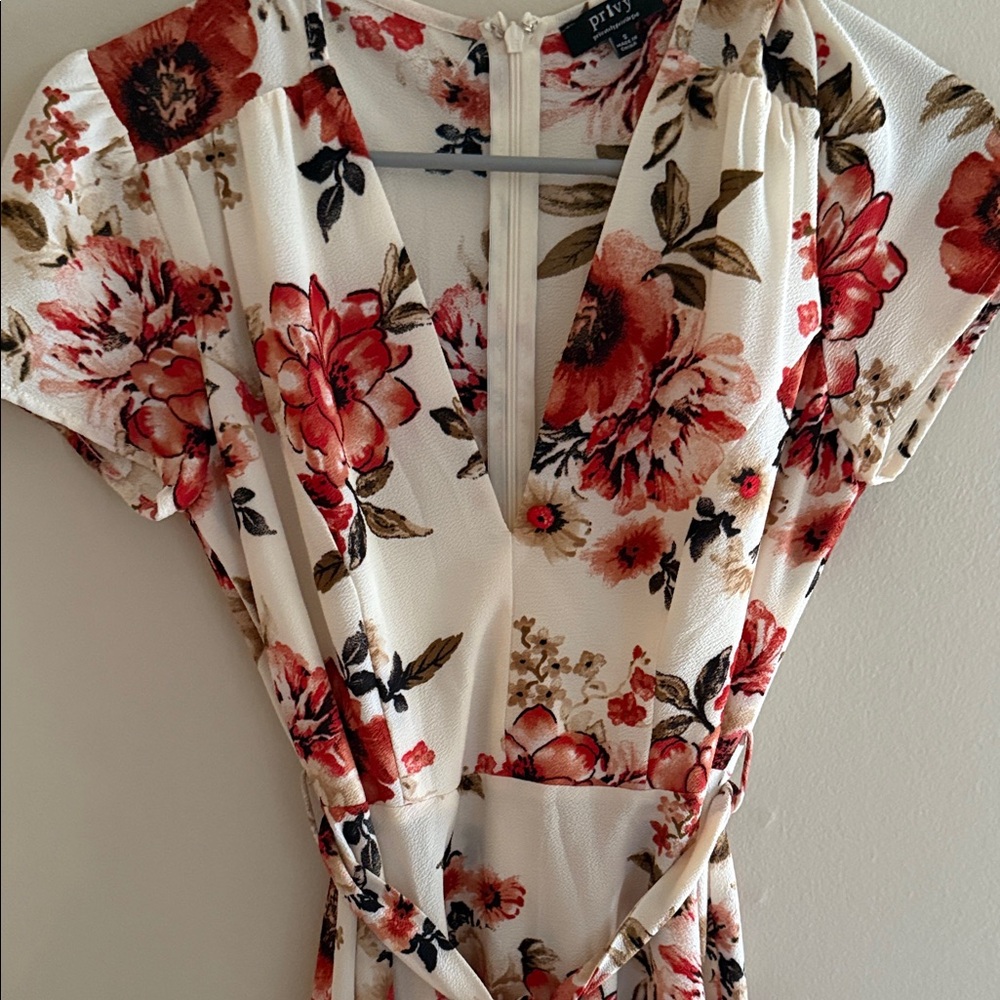 Privy Floral Mini Dress with Red and Cream Blooms